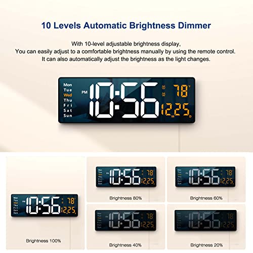 16.2 Inch Large LED Digital Wall Clock with Remote and Temperature Display