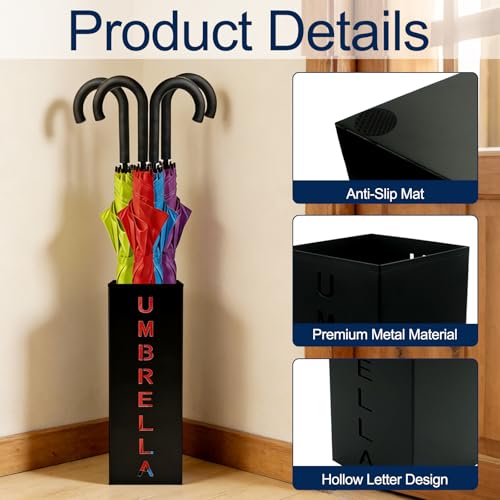Square Metal Umbrella Stand, Free Standing Cane Holder for Entryway, Black