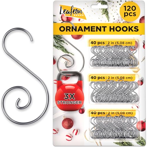 120 Pack Silver Christmas Ornament Hooks - 2 Inch S-Shaped Metal Tree Hangers