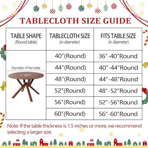 Kamoor 48" Round Elastic Christmas Tablecloth – Fitted Waterproof Snowman / Evergreen Pattern