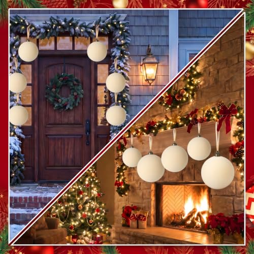 Cream 9 Velvet 6-Inch Christmas Balls – Large Flocked Xmas Ornaments