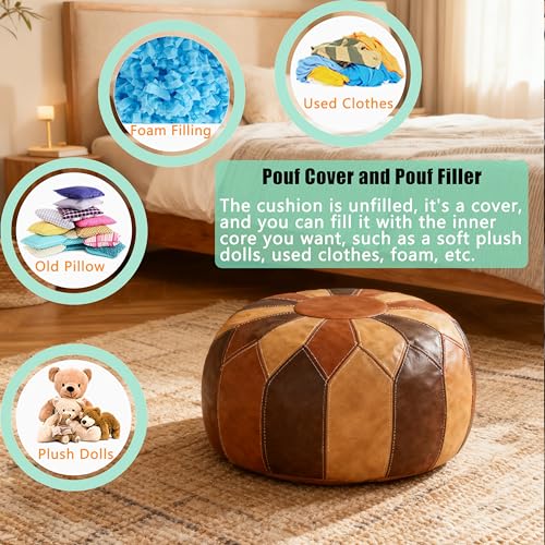 Moroccan Faux Leather Unstuffed Pouf Ottoman - Boho Storage Footrest