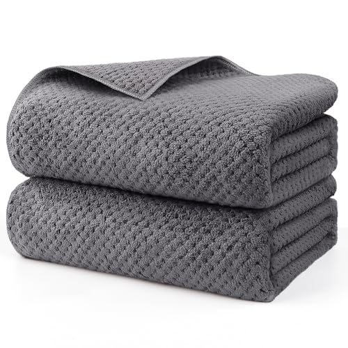 Grey Bath Towels 2 Pack 35x70 Inches Extra Large Soft Absorbent Home Use