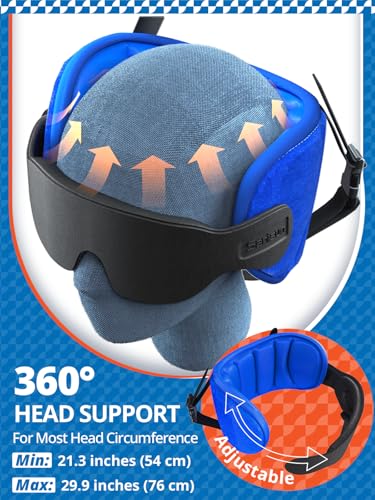 SARISUN Airplane Travel Pillow with Integrated 3D Eye Mask & Head Strap