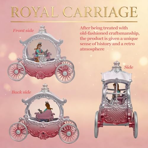 Pink Princess Carriage Musical Snow Globe Lantern with LED Lights & Glitter