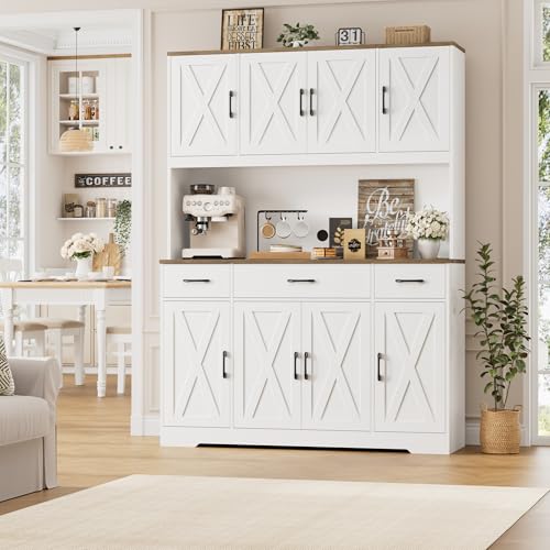 71" Tall Farmhouse Kitchen Pantry Cabinet with Charging Station & Countertop