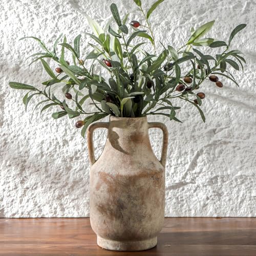 11-Inch Ceramic Flower Vase with Handles - Rustic Farmhouse Table Decor