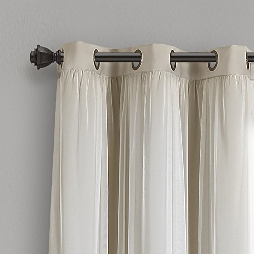 Lush Decor Sheer Grommet Curtains With Insulated Blackout Lining, Window Curtain Panels, Pair, 38"W x 45"L, Wheat - Curtain With Sheer Overlay, Elegant Blackout Curtains for Bedroom