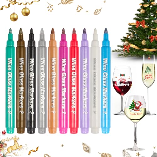 10 Pack Metallic Wine Glass Markers for Parties & Weddings - Food Safe & Washable