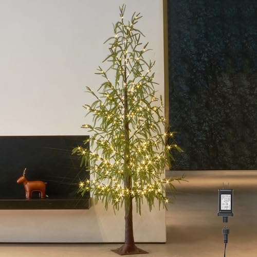6FT Lighted Norfolk Pine Tree with 416 LED Fairy Lights - Indoor/Outdoor Christmas Decor (LITBLOOM)