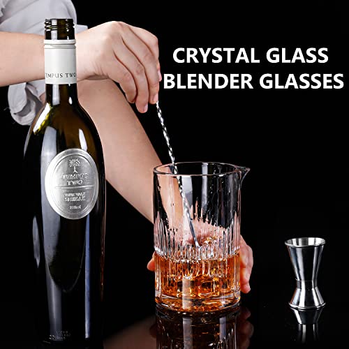 SogYupk 2-Pack Cocktail Mixing Glasses 24oz - Engraved Lead-Free Crystal with Weighted Base & Diamond Grip - Professional Barware Set (Different Sizes)
