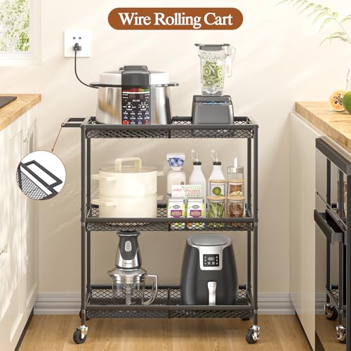 3-Tier Heavy-Duty Rolling Utility Cart with Lockable Wheels and Handle