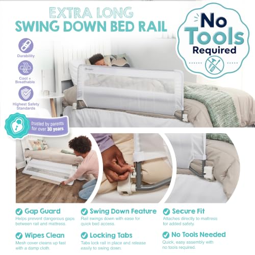 Regalo 54" Extra Long Swing Down Toddler Bed Rail Guard for Twin-Queen