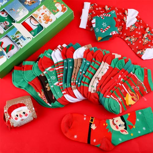 Suhine Knitted 24-Pair Christmas Sock Advent Calendar for Adults & Kids