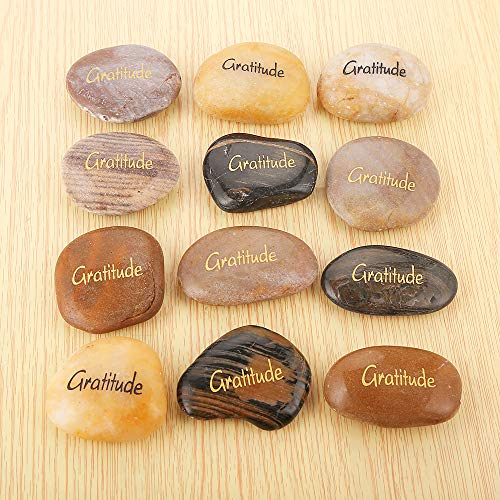 12pcs Engraved Gratitude Stones, Natural River Rock Pocket Stones