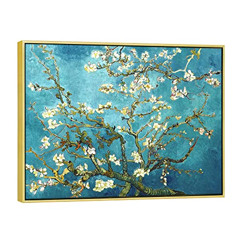 Wieco Art Framed Wall Art Canvas Prints of Almond Blossom by Vincent Van Gogh Paintings Reproduction Abstract Artwork for Wall Decor Golden Frame