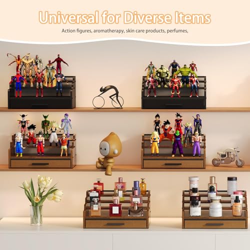 4-Tier Wooden Cologne Organizer with Drawer for Perfume and Grooming