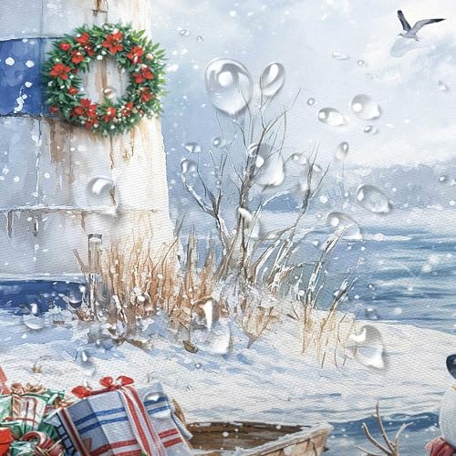 Winter Lighthouse Shower Curtain 70x70 in - White with Hooks | Jipusai