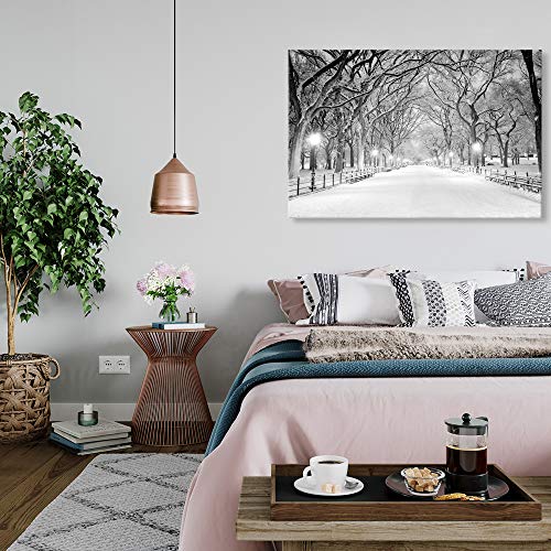 Snowy Central Park Winter Canvas Wall Art - 36" x 24" Landscape Giclee Print for Bedroom & Living Room Decor