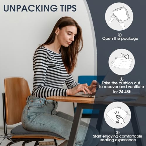 Memory Foam Dining Chair Pads, 4-Pack Non-Slip Kitchen Seat Cushions, Grey