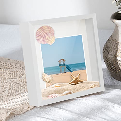6x6 Shadow Box Frame Set, 3D Deep Picture Display Case with Glass - 2 Pack