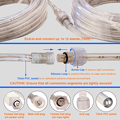 16ft Blue LED Rope Light, ETL Waterproof Connectable Outdoor Lighting