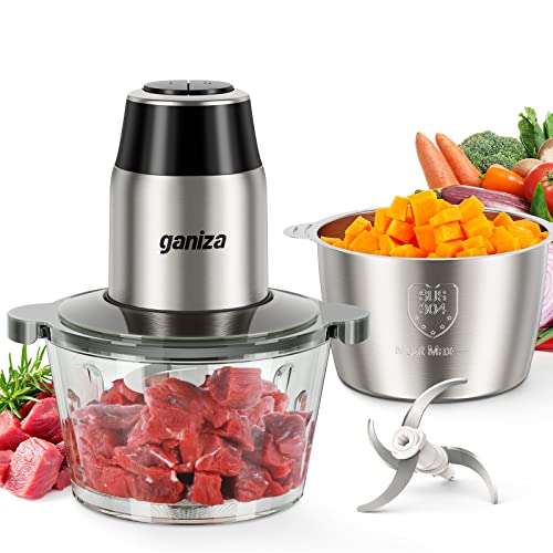 450W Electric Food Processor & Chopper - Dual 8-Cup Glass & Steel Bowls