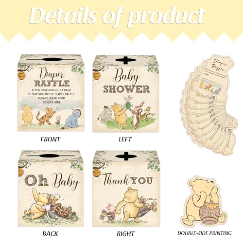 Diaper Raffle Box Set with 50 Raffle Tickets for Baby Shower Party Games