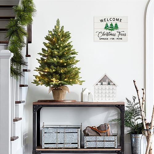 Somikis 3ft Pre-Lit Artificial Christmas Tree with 85 LED Lights, Nordic Spruce, Solid Cement Burlap Base