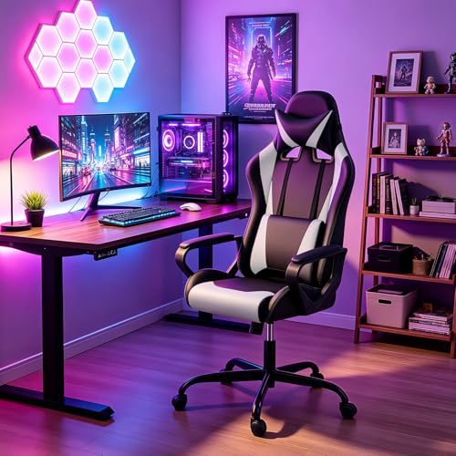 Ergonomic Gaming Chair with Lumbar Support and Adjustable PU Leather
