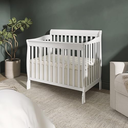 4-in-1 Convertible Mini Baby Crib for Small Spaces - White Solid Wood