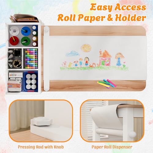 Kids Art Table and 2 Chairs Set with Storage Bins and Paper Roll