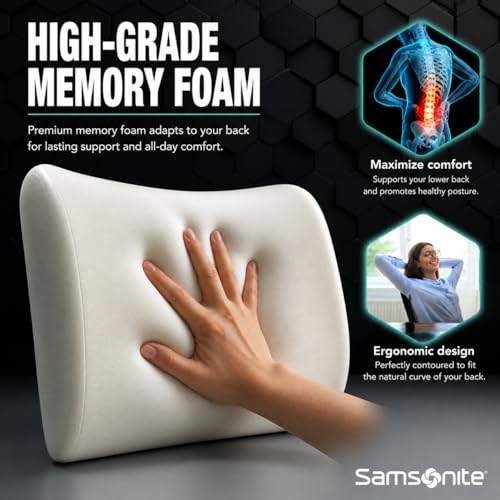 Samsonite Ergonomic Memory Foam Lumbar Support Pillow for Chair & Car