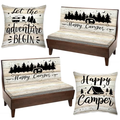 RV Dinette Cushion Cover Set with Wood Grain Design - 6 Pcs