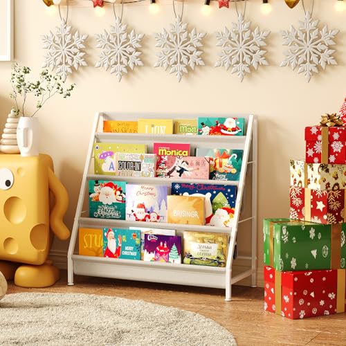 4-Tier Kids Bookshelf with Canvas Pockets and Sturdy Iron Frame
