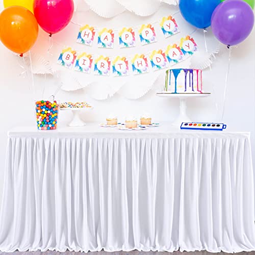 4ft Ruffle Table Skirt, Pleated White Table Cover for Parties and Events
