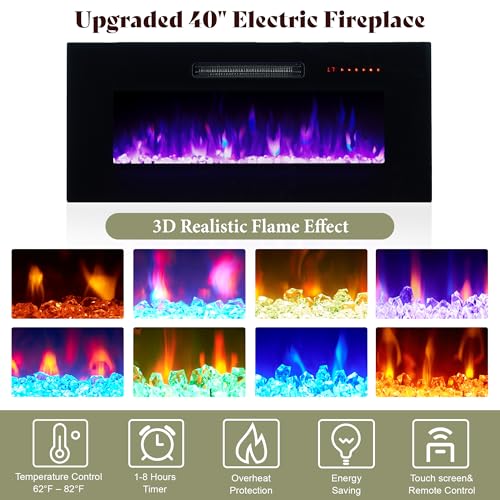 80-Inch Fireplace TV Stand with 40-Inch Electric Fireplace and LED Lights