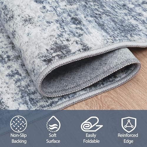 8x10 Washable Area Rug - Modern Abstract Non-Slip Low Pile (Blue Grey)