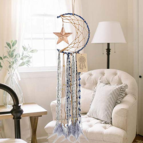 Half Moon Dream Catcher Wall Hanging with Star and Feathers 8-inch
