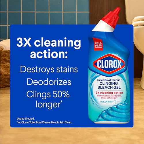 Clorox Toilet Bowl Cleaner Clinging Bleach Gel Ocean Mist 24 Fl Oz 2-Pack