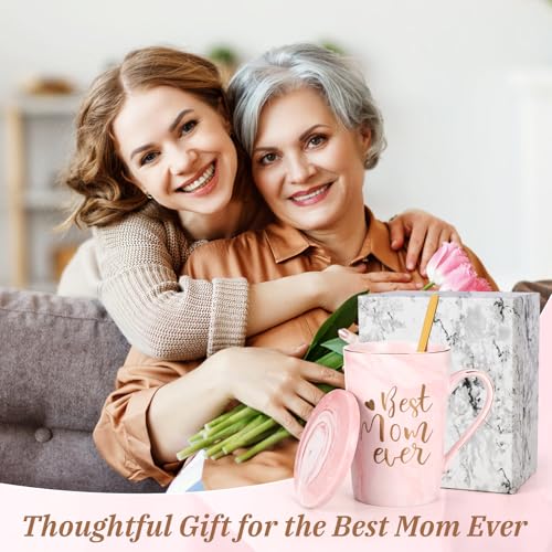 YHRJWN Best Mom Ever Coffee Mug 14 oz Pink – Mother's Day Gift from Daughter/Son