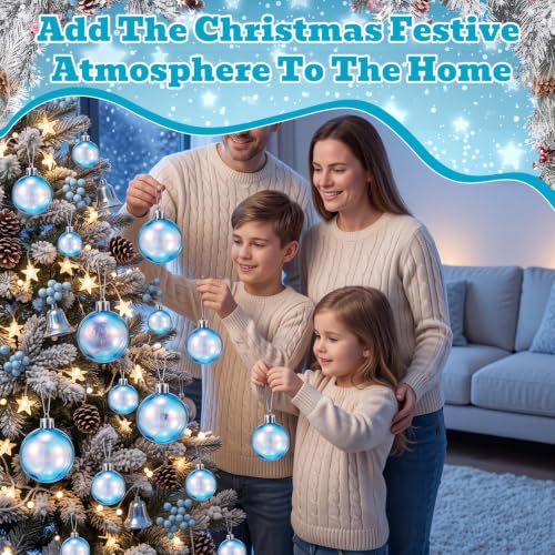 Novabright Blue 72 Pcs Iridescent Christmas Ball Ornaments Shatterproof