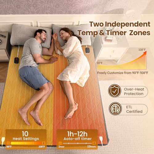 Electric Heated Mattress Pad King Size with Dual Control - 78"x80" Sherpa Bed Warmer