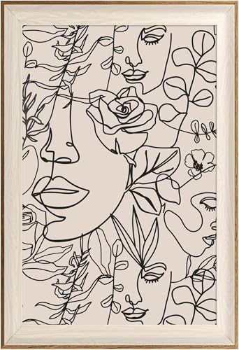 Abstract Framed Wall Art 16x24 Minimalist Line Art Boho Canvas Print