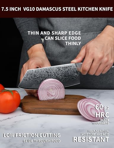 Nakiri Knife - 7.5 inch Xuan VG10 Damascus, Starry Black Resin Handle - SANMUZUO