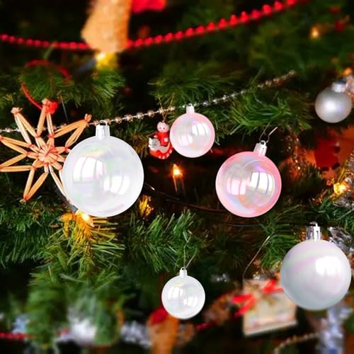 Clear Iridescent Christmas Ornament Balls - 1.18" Plastic Baubles (12 Pack)