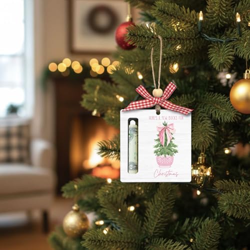 Pink Christmas Wooden Money Holder Ornament - Pink 02-2