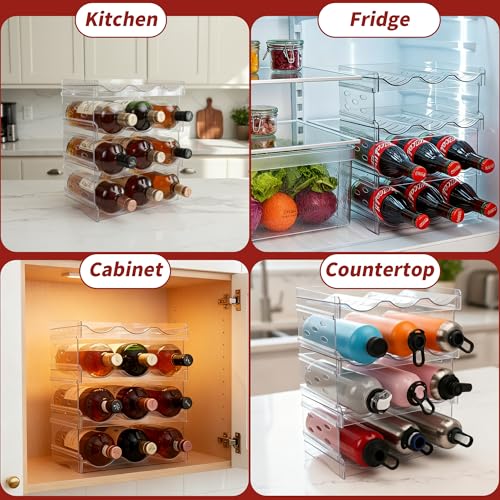 4-Tier Stackable Wine Rack and Water Bottle Organizer for Pantry Fridge