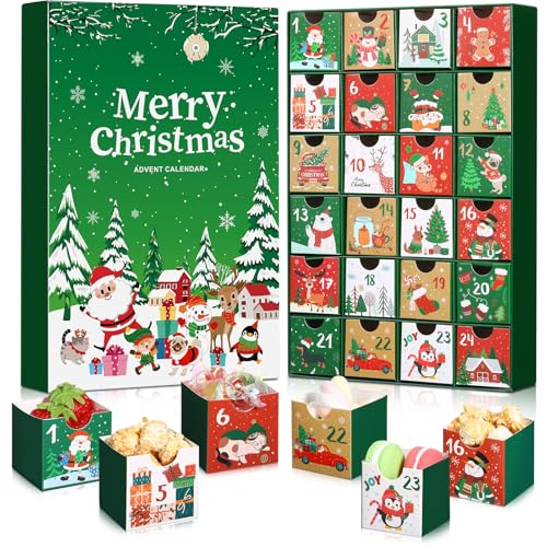Containlol Christmas Advent Calendar Boxes 24 Days Advent Countdown Gift Boxes Christmas Cardboard Number Empty Boxes Xmas Holiday Decoration for Fill Your Own Gift Box(Green)