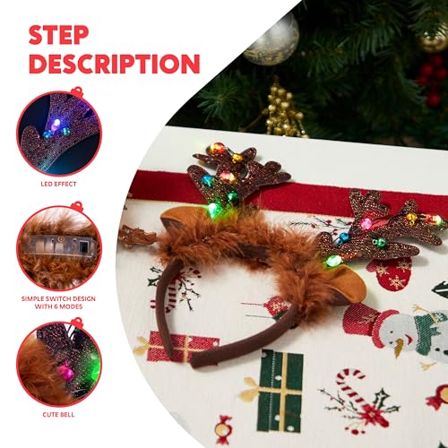 JOYIN Christmas Light-Up Reindeer Headband Adult Kids Party Favor with Antler Set
